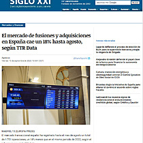 El mercado de fusiones y adquisiciones en Espaa cae un 18% hasta agosto, segn TTR Data
